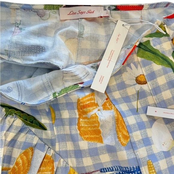 Lisa Says Gah Picnic Alfresco Basket Checker Fruit  Midi Skirt NWT Large - Picture 4 of 10